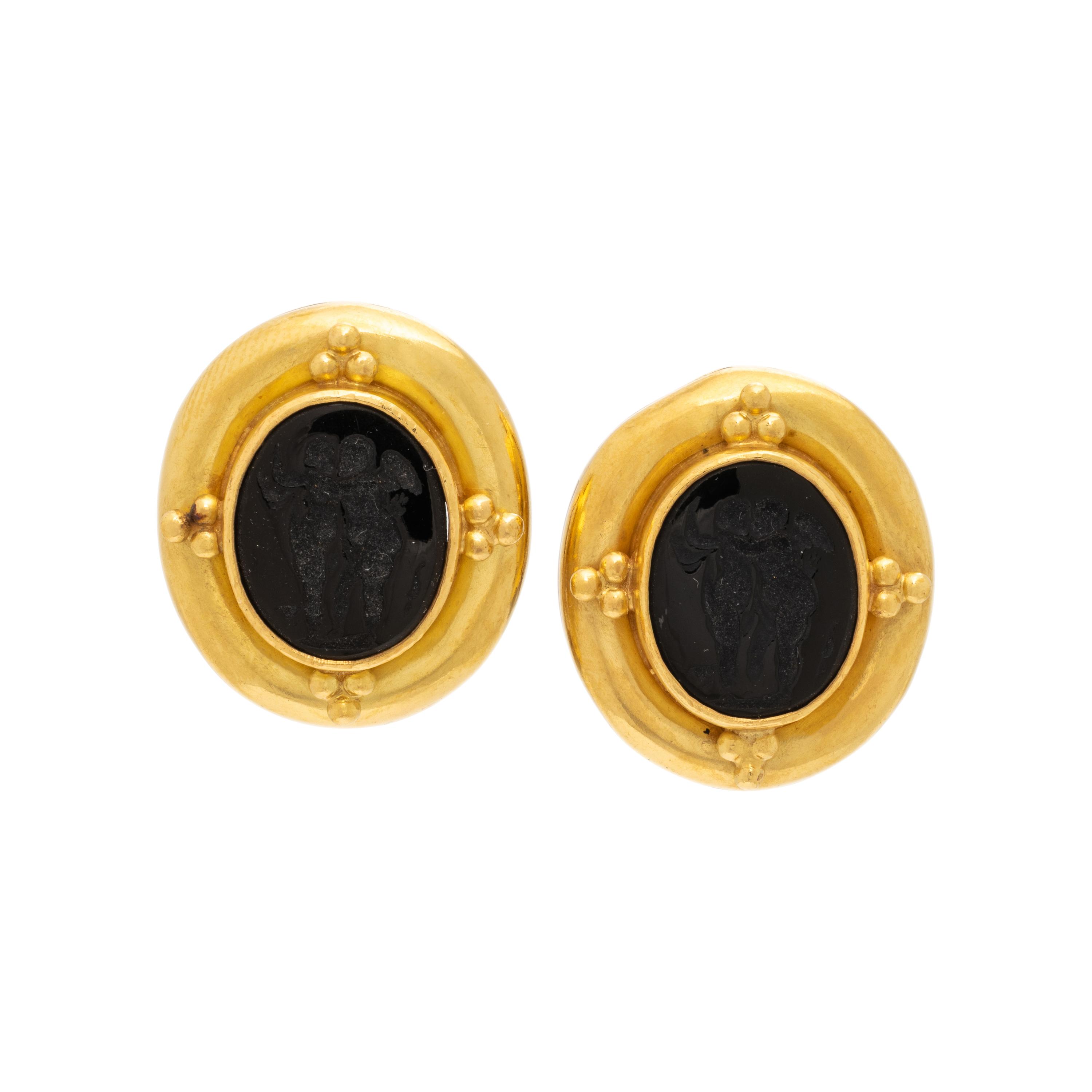 Elizabeth Locke, Venetian Glass Intaglio and Yellow Gold Earrings