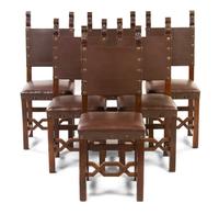 A Set of Twelve Italian Renaissance Revival Oak Side Chairs, Height 43 inches.