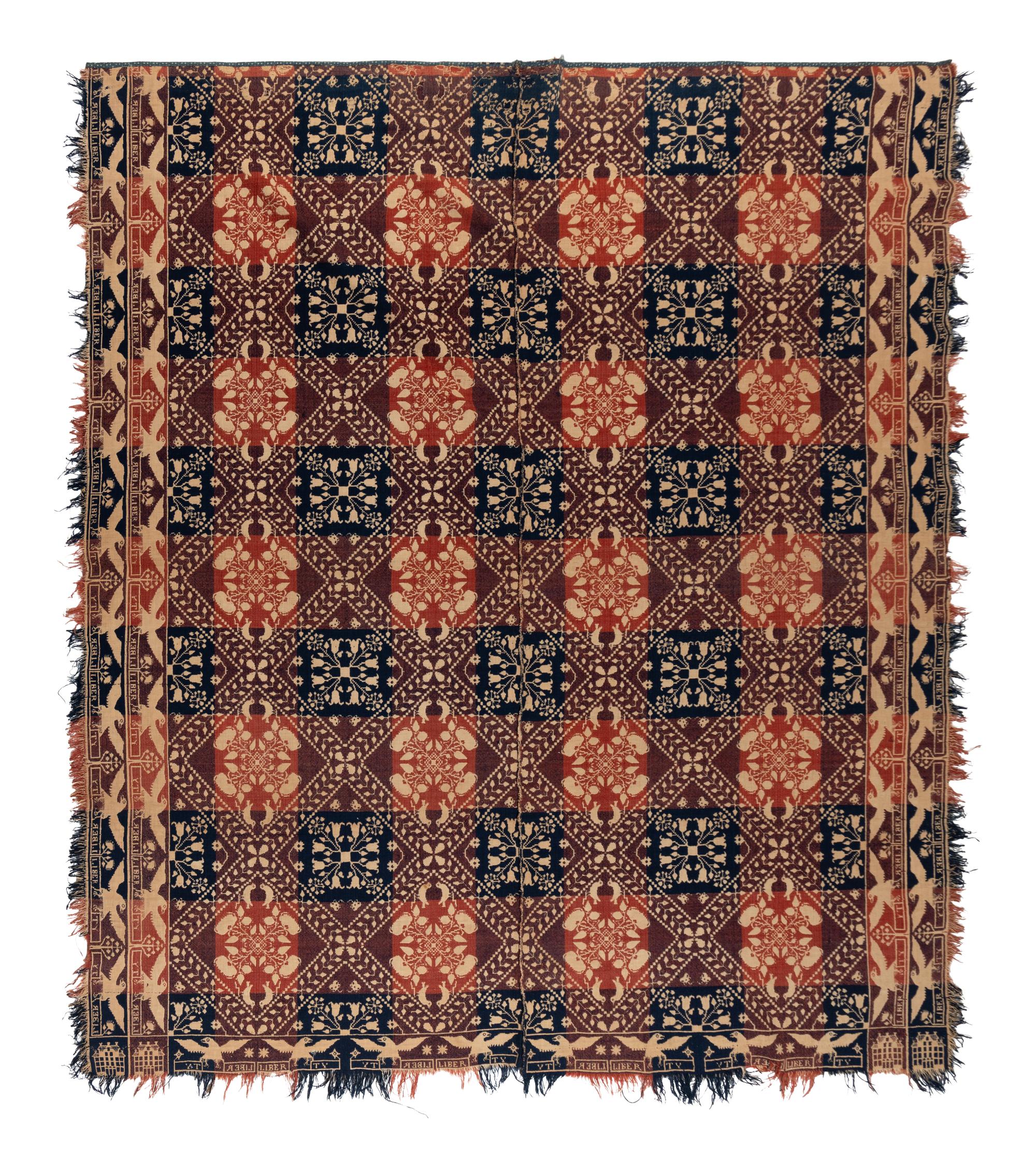 Two Cotton and Wool Jacquard Coverlets