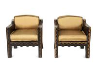 A Pair of Art Deco Style Painted and Ebonized Wood Armchairs — 20th Century