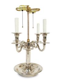 A French Silvered Brass Four-Arm Bouillotte Lamp with a Tole Shade