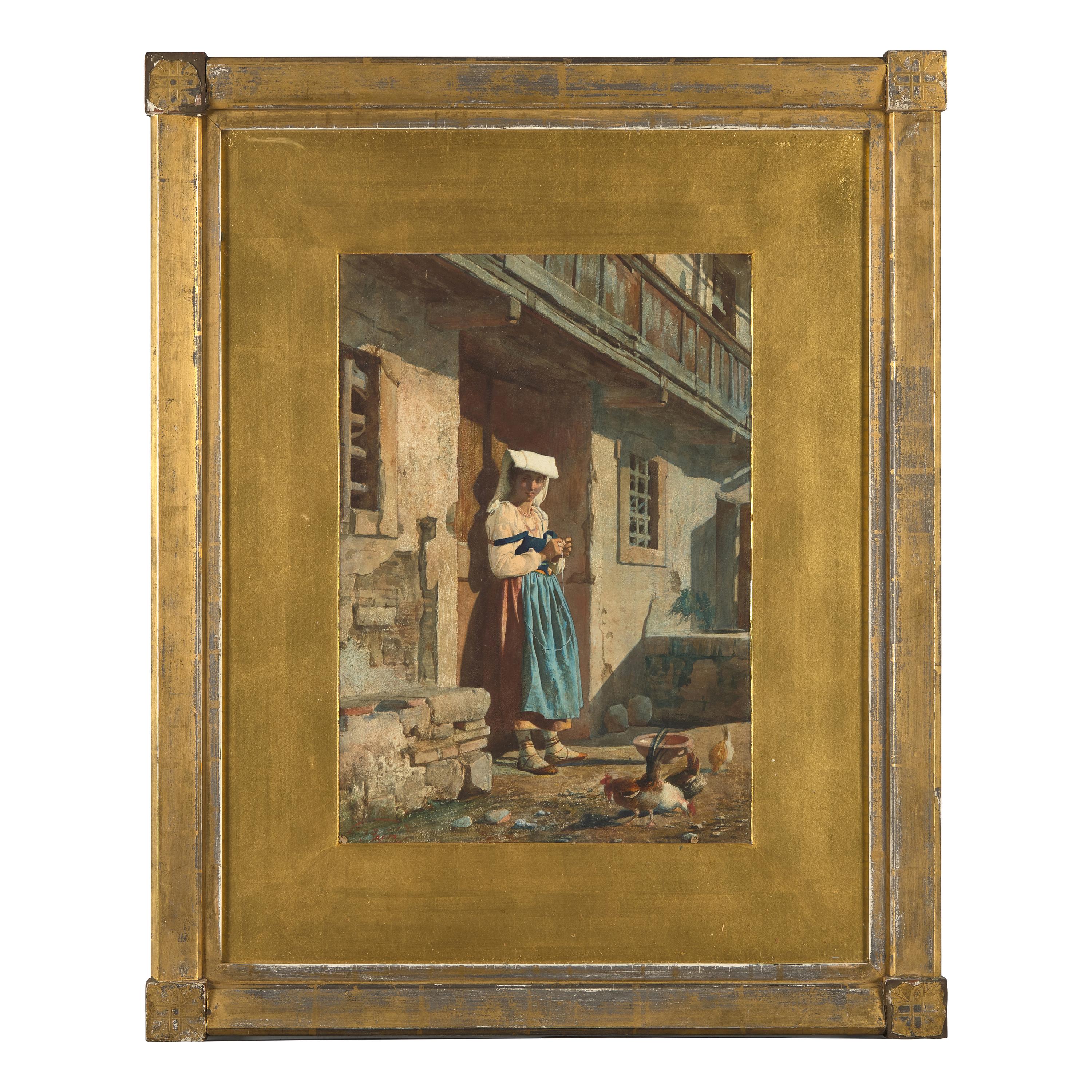 Josep Tapiró i Baró (Spanish, 1836-1913) — Untitled (Feeding the Chickens)