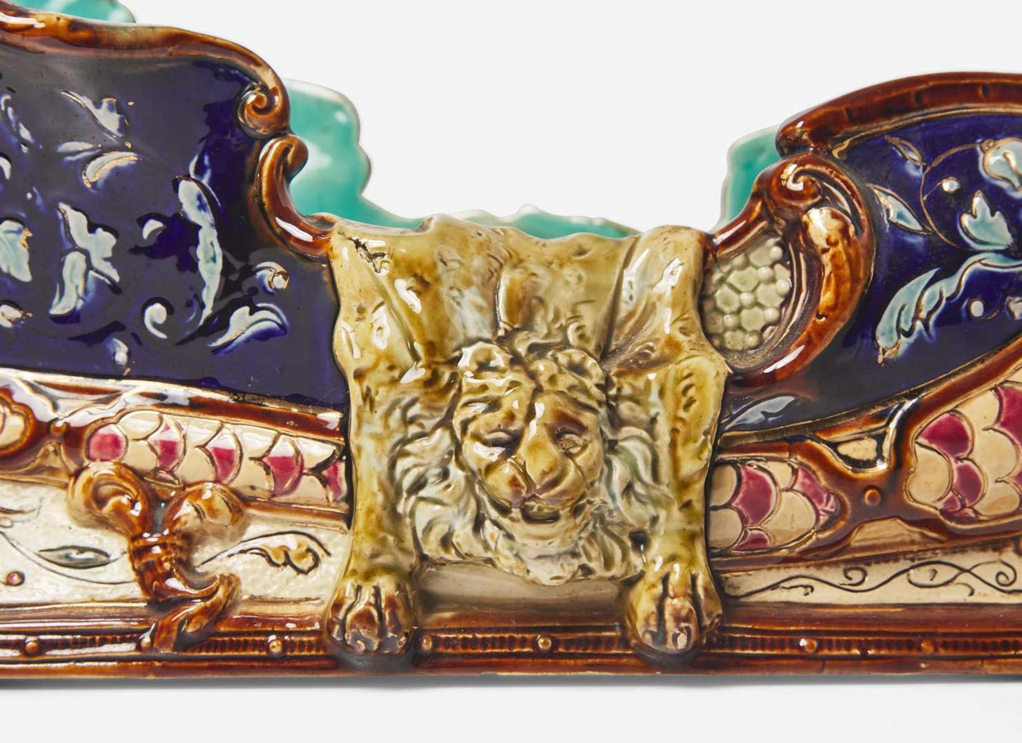 A Wilhelm Schiller & Son Majolica Sleigh-Form Centerpiece, Austria, circa 1900