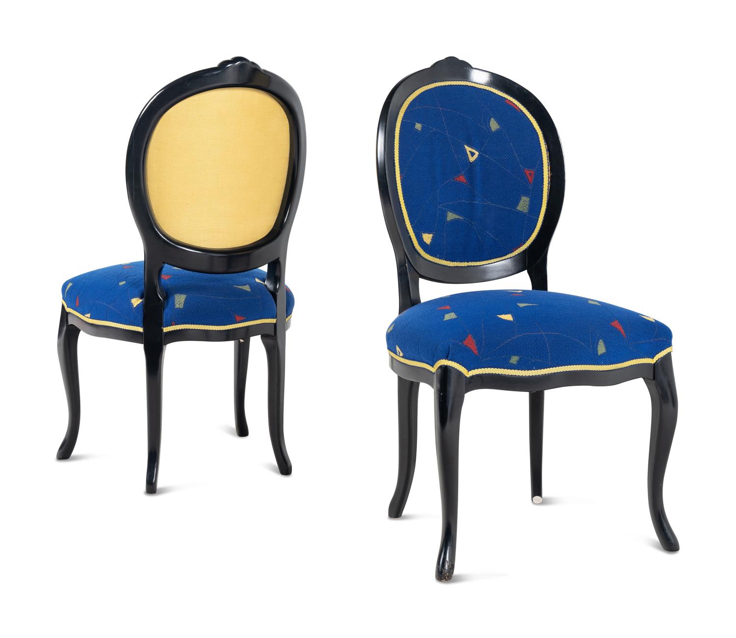 A Set of Eight Louis XV Style Ebonized Dining Chairs