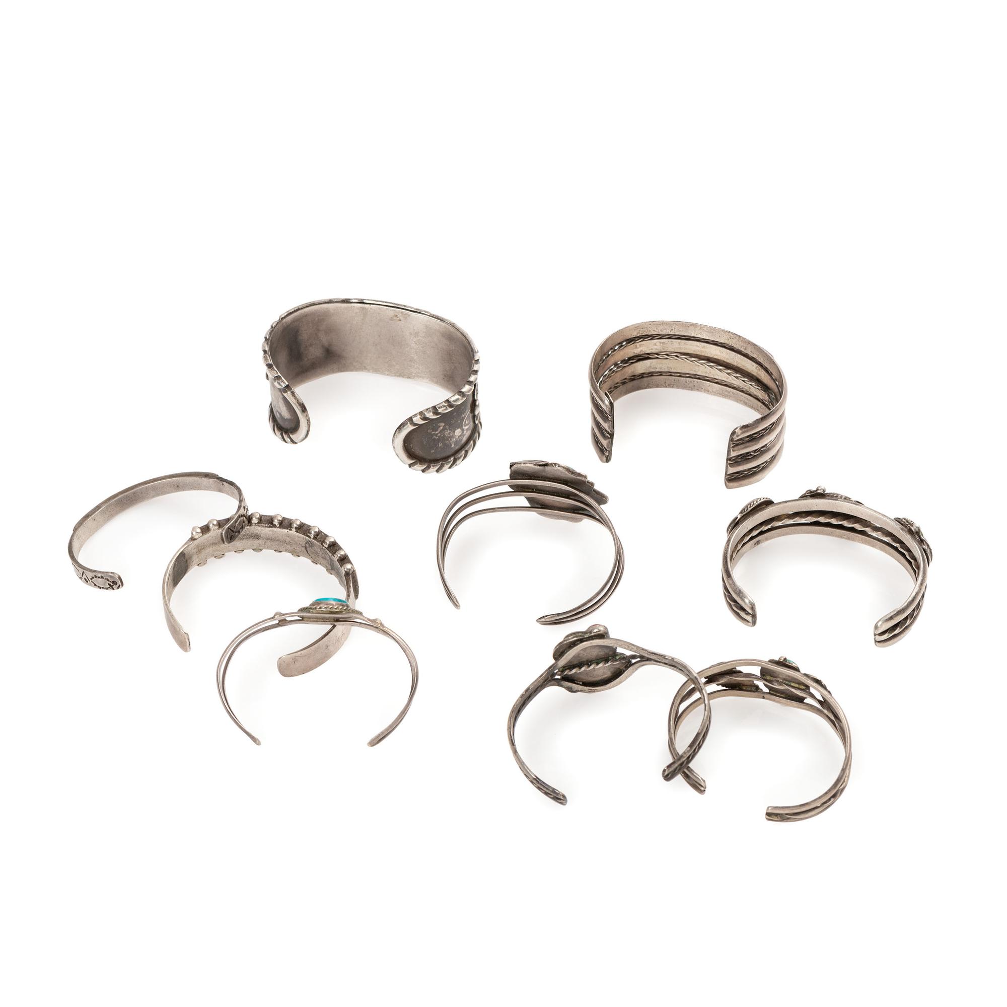 Assortment of Navajo and Zuni Silver Cuff Bracelets
