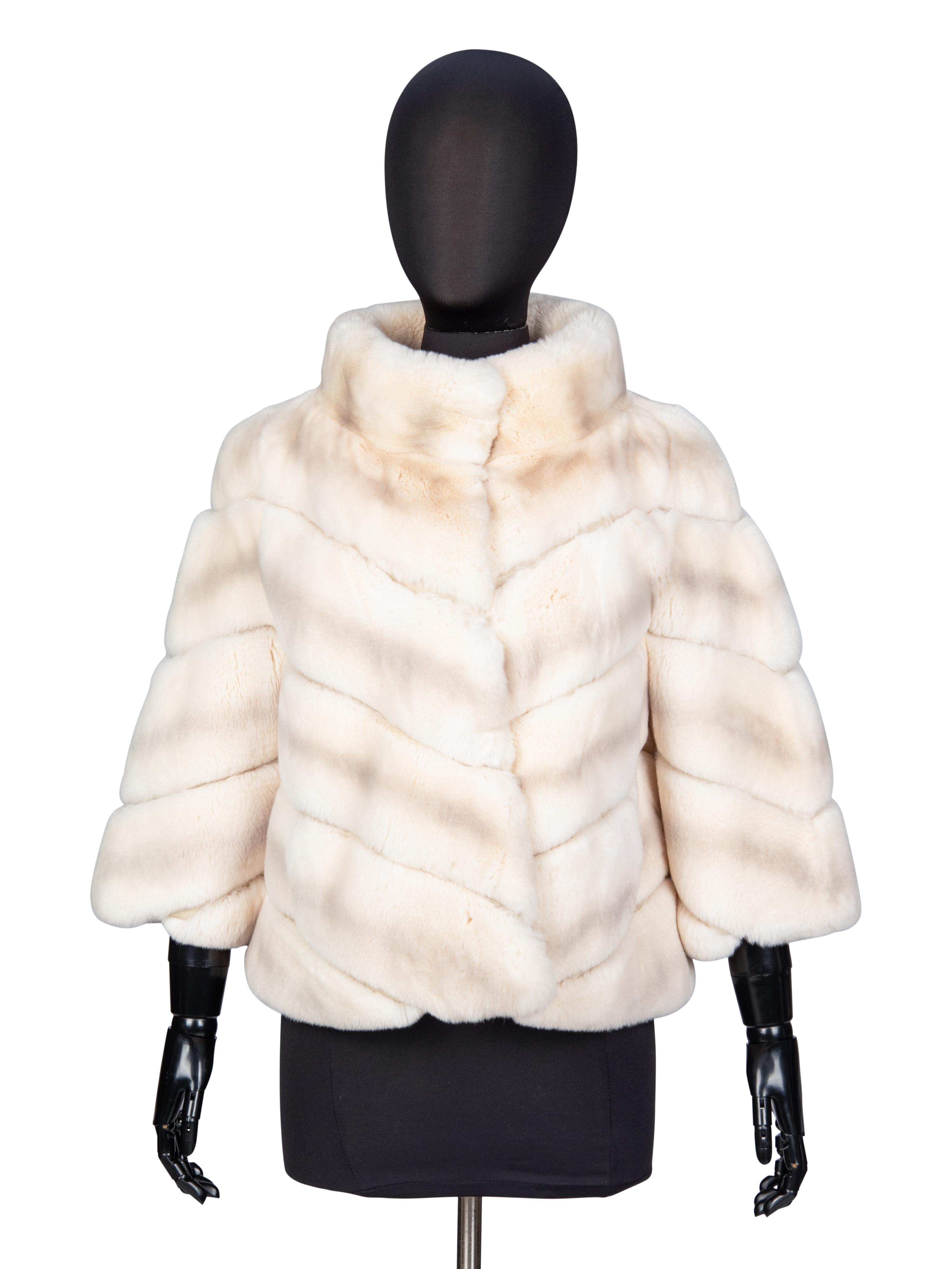 YVES SALOMON, CREAM RABBIT FUR JACKET