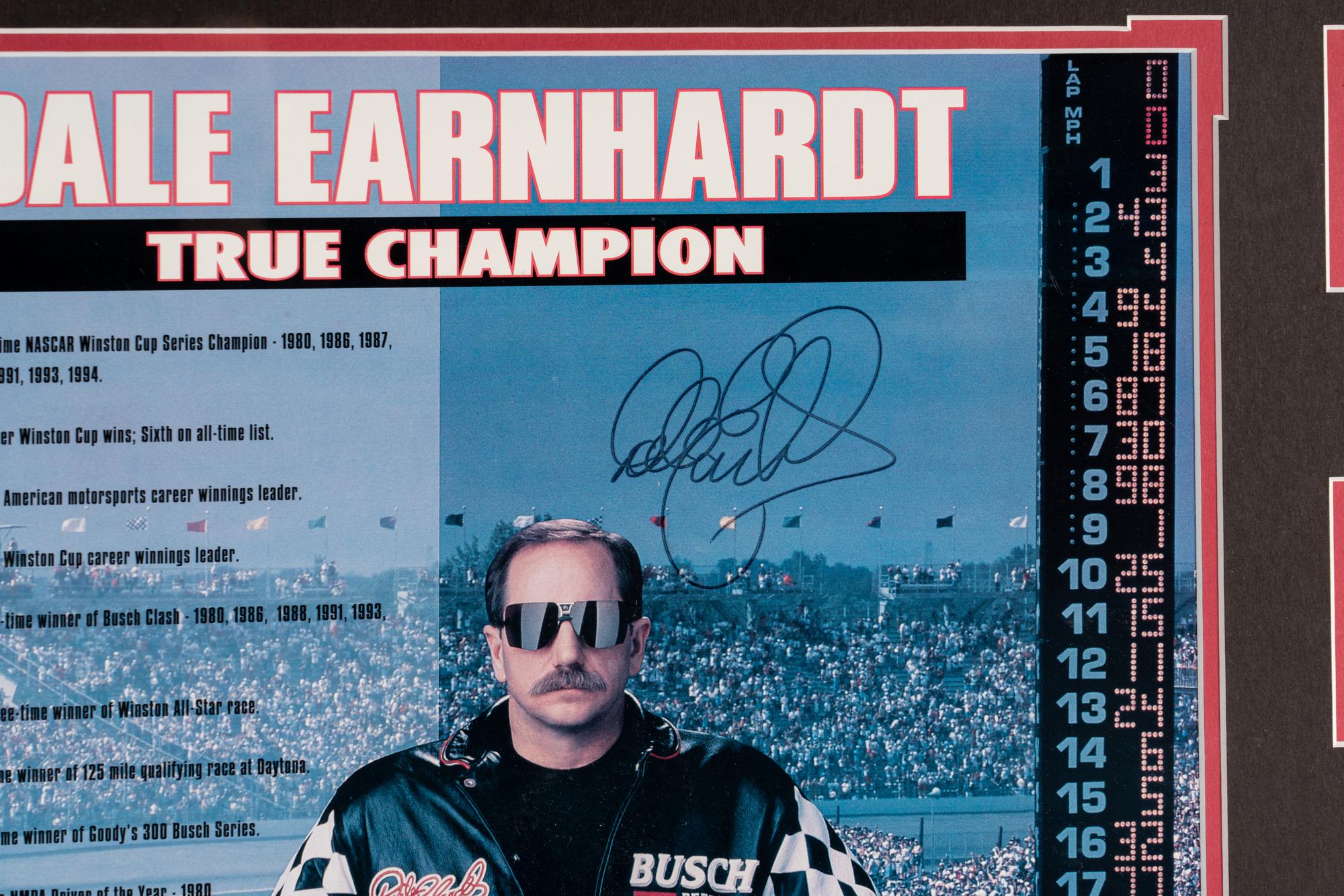 A Dale Earnhardt Signed Autograph Display Including Race Used Artifact (Beckett Authentication Services)