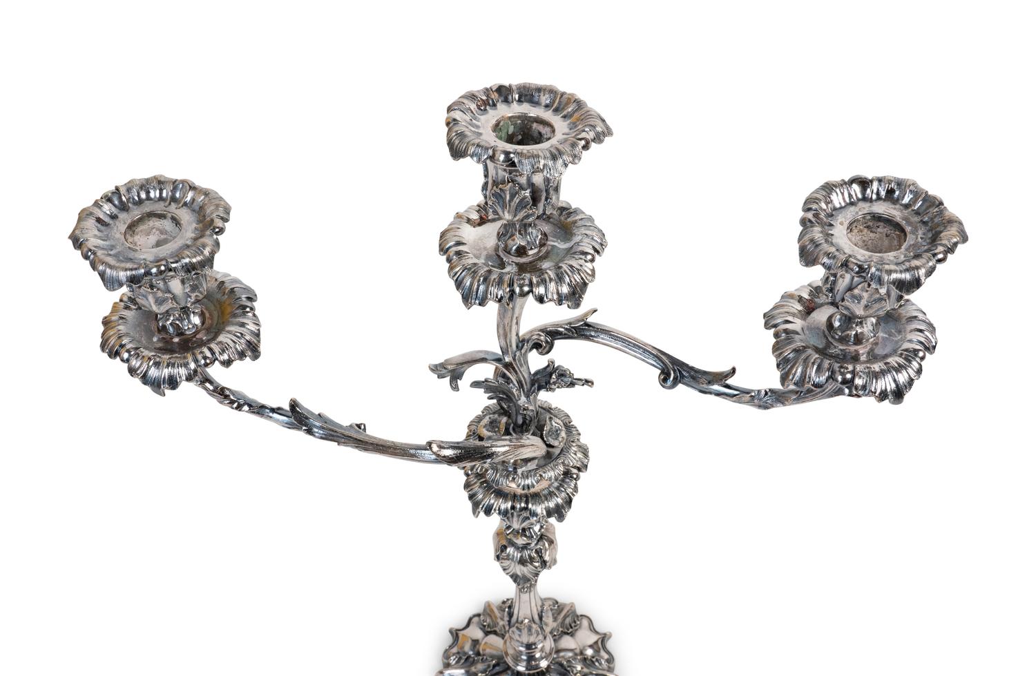 A Pair of Silvered Bronze Three-Light Candelabra — 19TH CENTURY