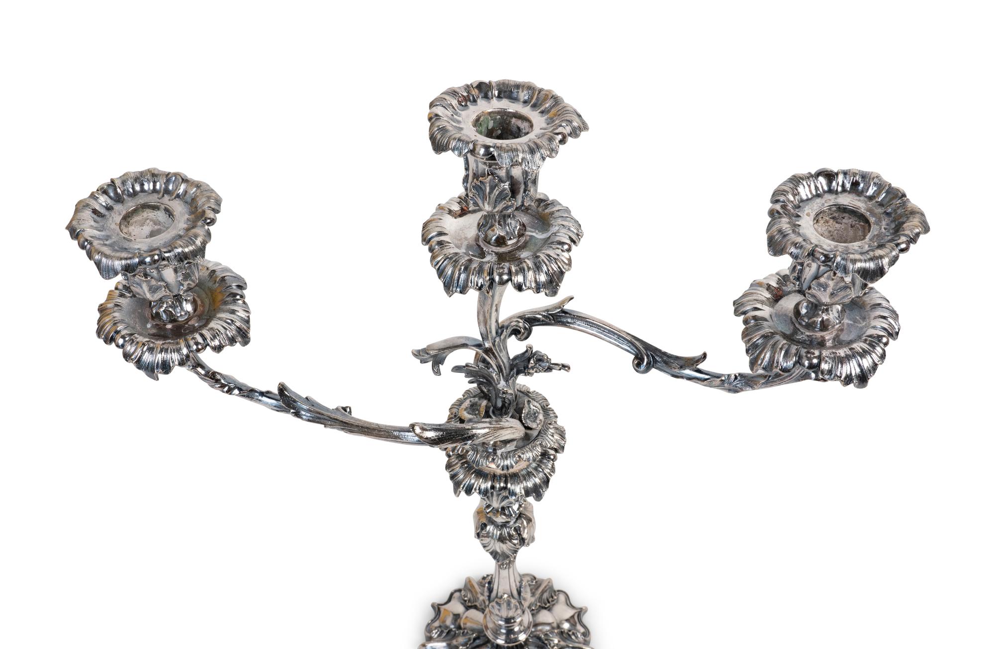 A Pair of Silvered Bronze Three-Light Candelabra — 19TH CENTURY