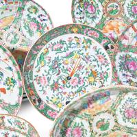 A Large Group of Thirty-Seven Chinese Export Porcelain Rose Medallion Tablewares