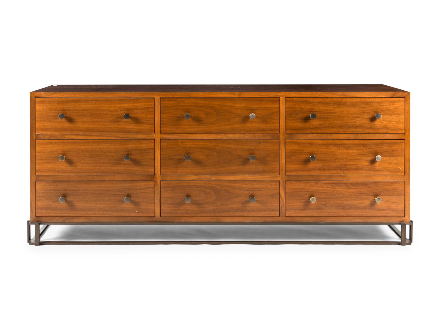A Custom Bronze and Walnut Chest of Drawers