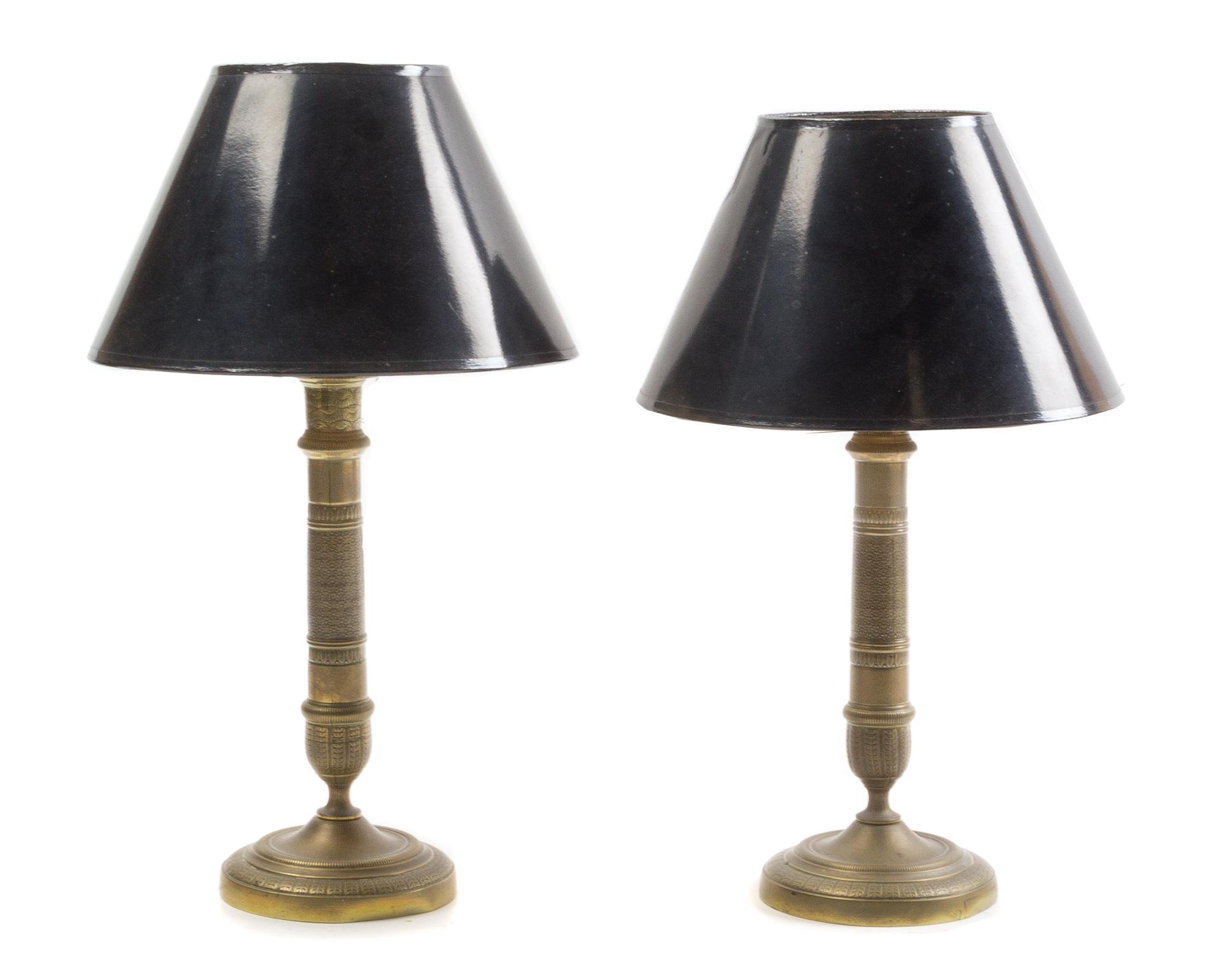 A Pair of Empire Style Gilt Metal Candlesticks Height overall 20 inches. — 19TH CENTURY
