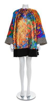 Versace Multicolor, Black and White Swing Coat, 1990s No size label