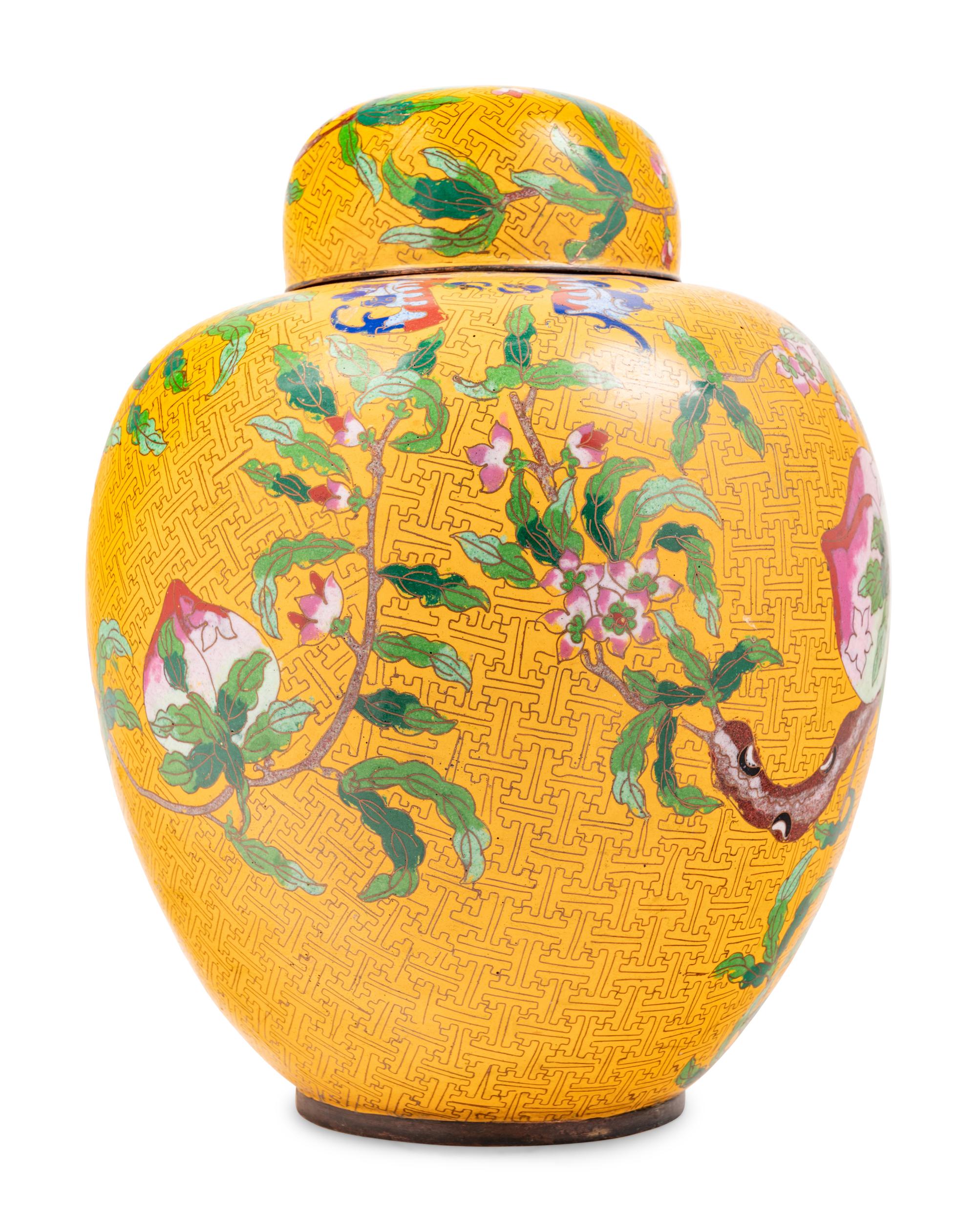 Three Chinese Yellow Ground Cloisonné Enameled Vessels
