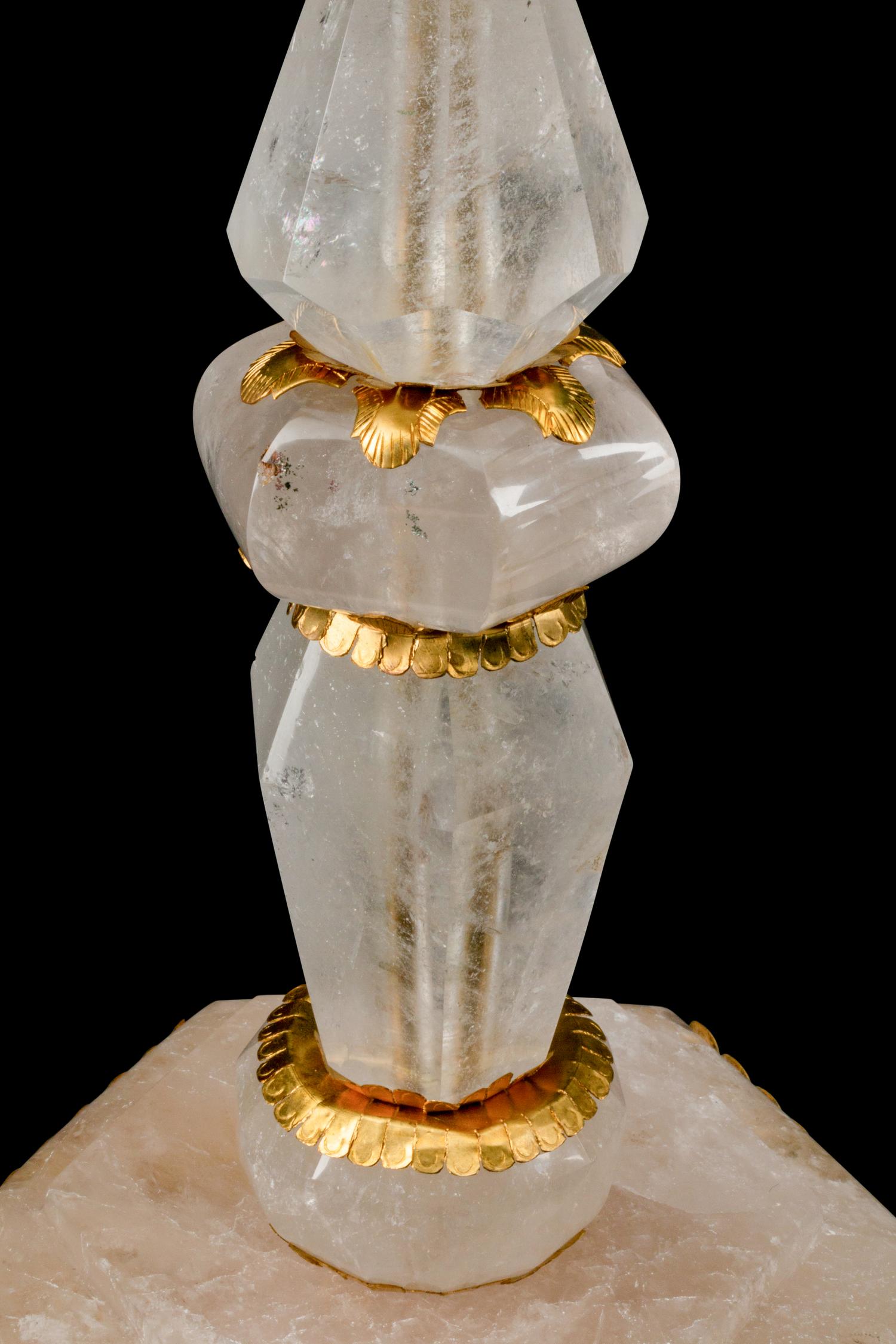 A Large Pair of Louis XVI Style Gilt-Metal-Mounted Rock Crystal Candlesticks