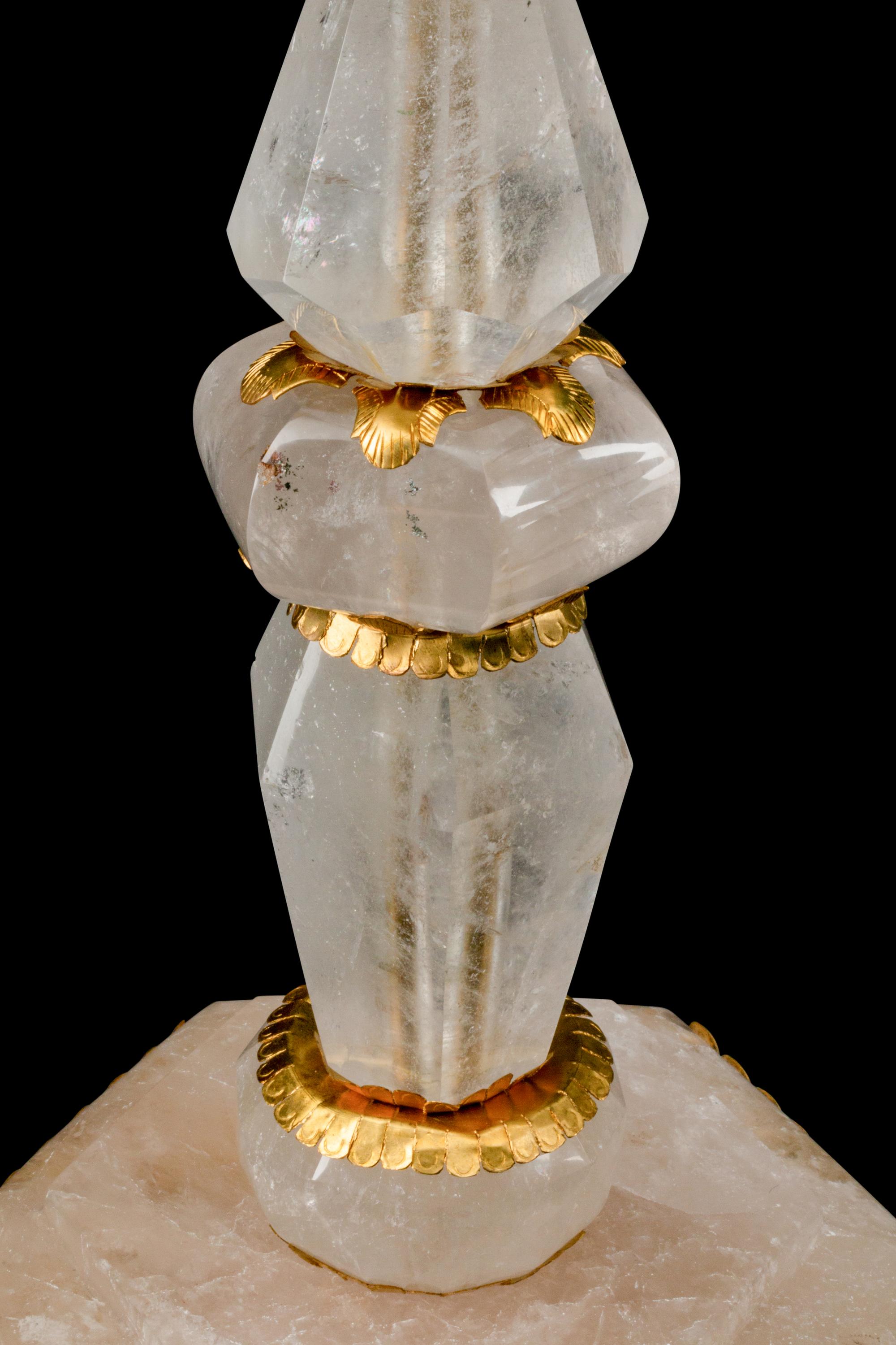 A Large Pair of Louis XVI Style Gilt-Metal-Mounted Rock Crystal Candlesticks