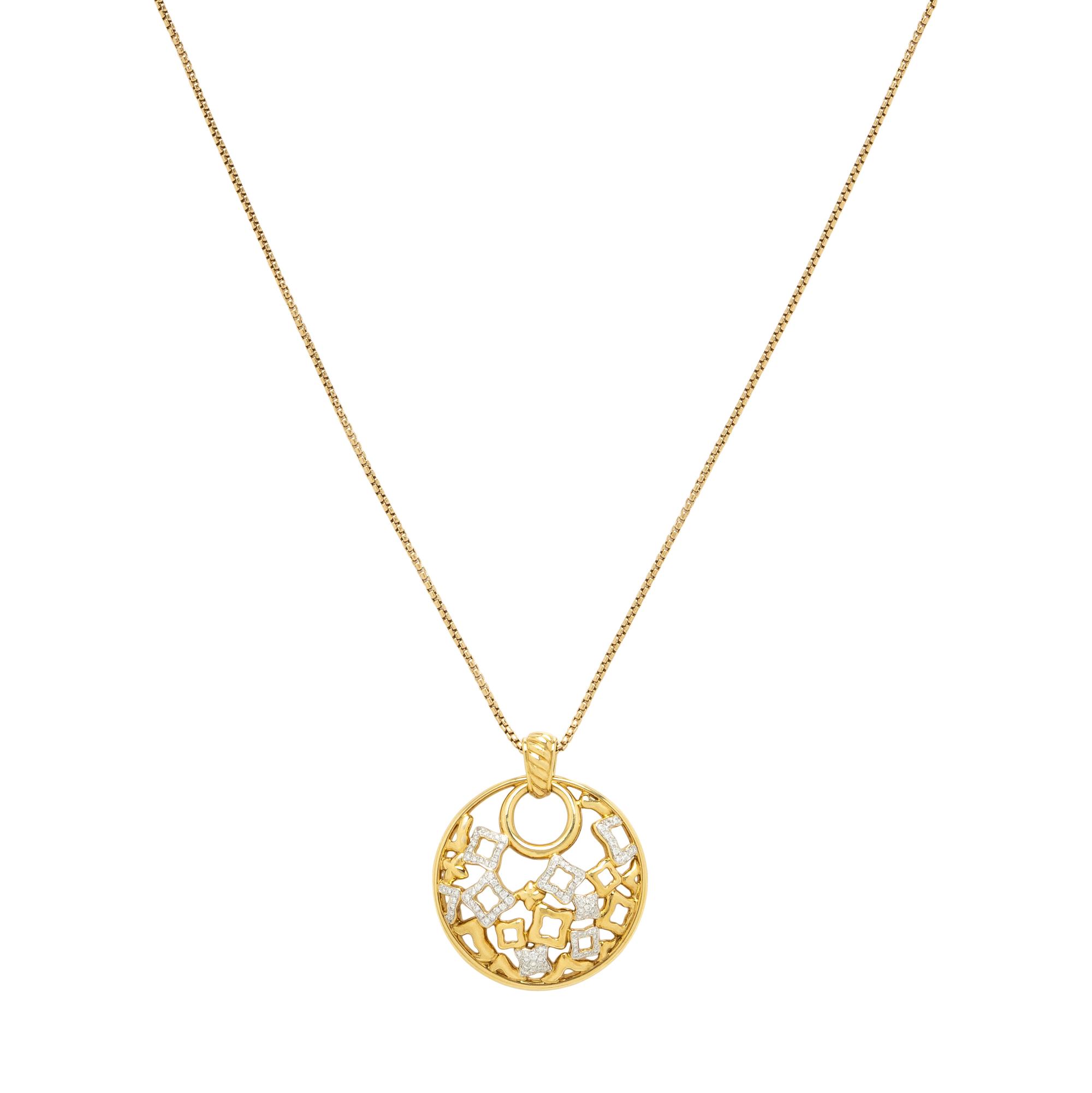 David Yurman, 'Quatrefoil', Yellow Gold and Diamond Pendant Necklace and Earrings