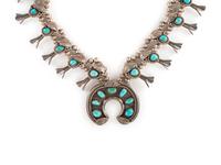 Navajo Silver and Turquoise Squash Blossom Necklace
