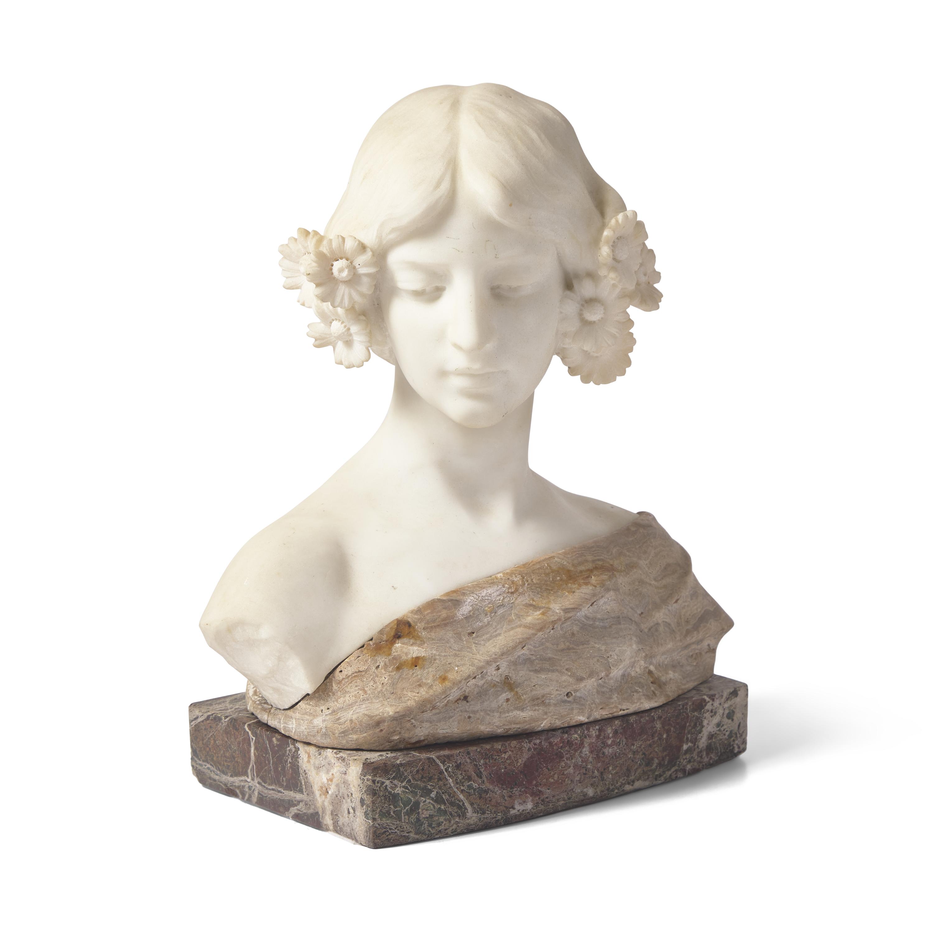 Italian, 19th/20th Century — Bust of a Young Lady with Daisies in Her Hair