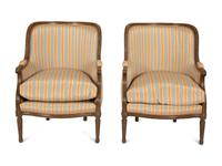 A Pair of Louis XVI Style Faux Finish Bergeres