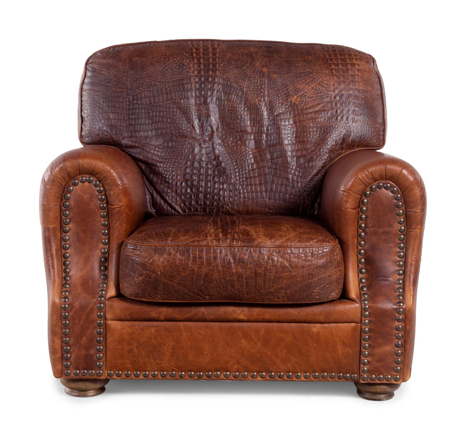 Three Embossed Leather Upholstered Club Chairs