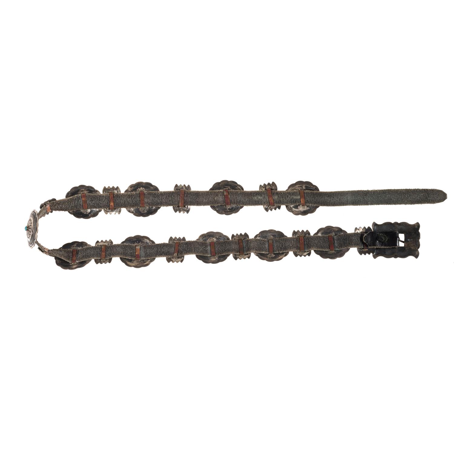 Navajo Stamped Silver and Turquoise Concha Belt