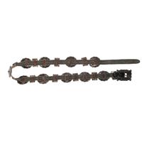 Navajo Stamped Silver and Turquoise Concha Belt