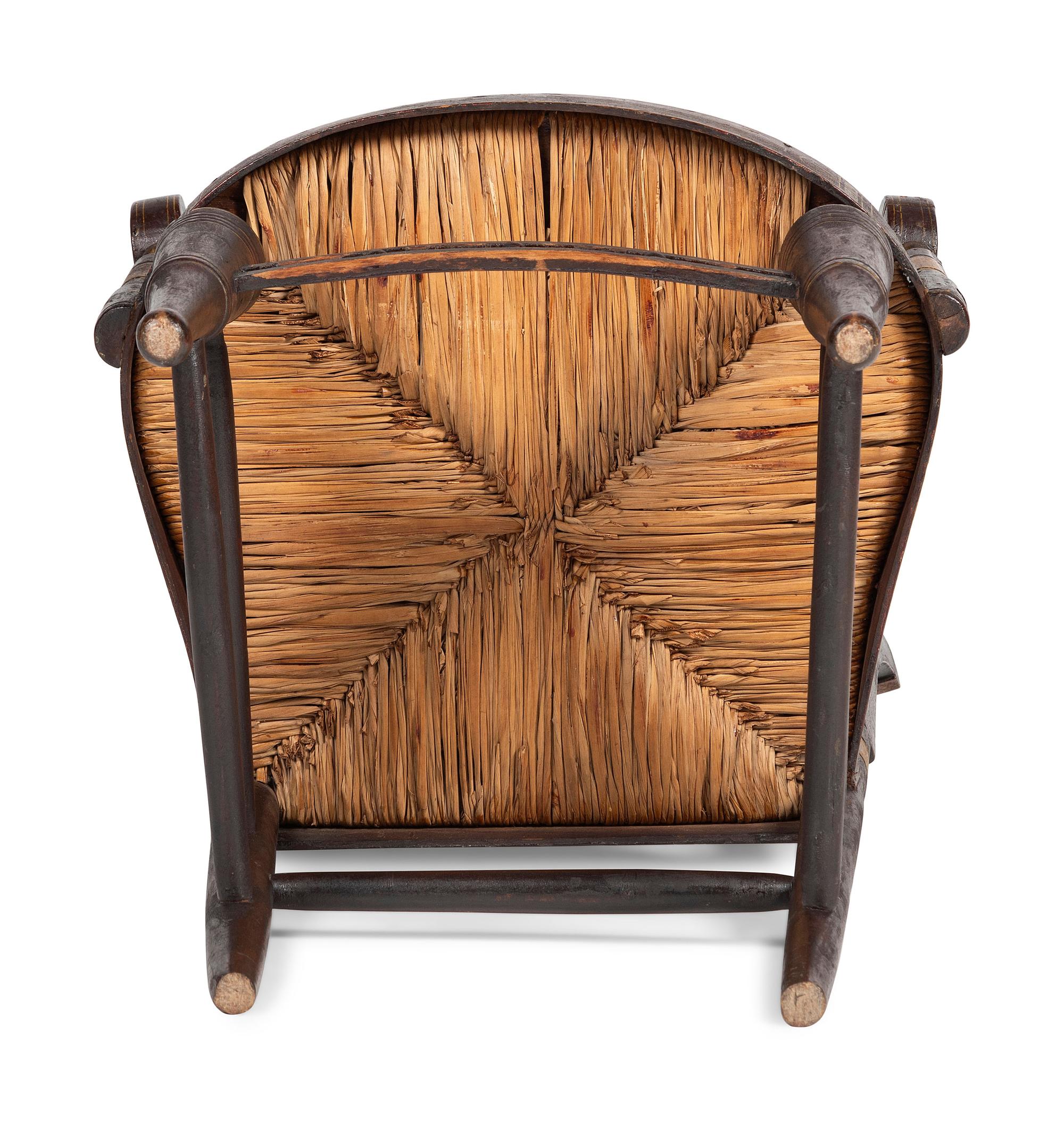 A Classical Paint-Decorated Fancy Child's Hitchcock Rush-Seat Armchair