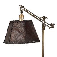 A Cast Metal Floor Lamp with a Leather Shade