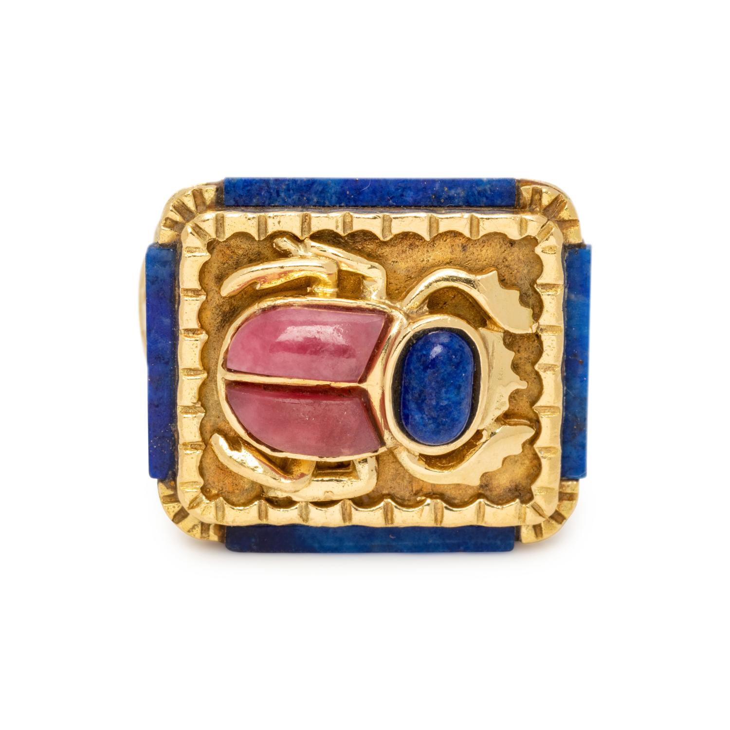 YELLOW GOLD AND HARDSTONE SCARAB RING