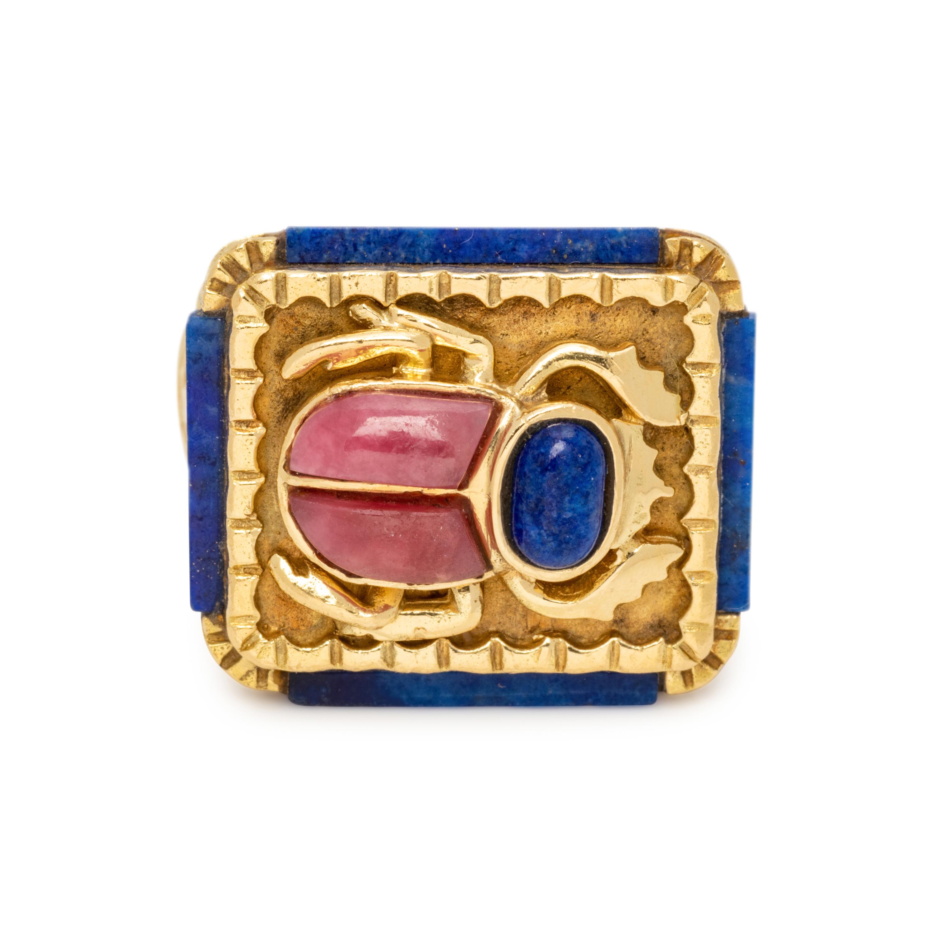 YELLOW GOLD AND HARDSTONE SCARAB RING