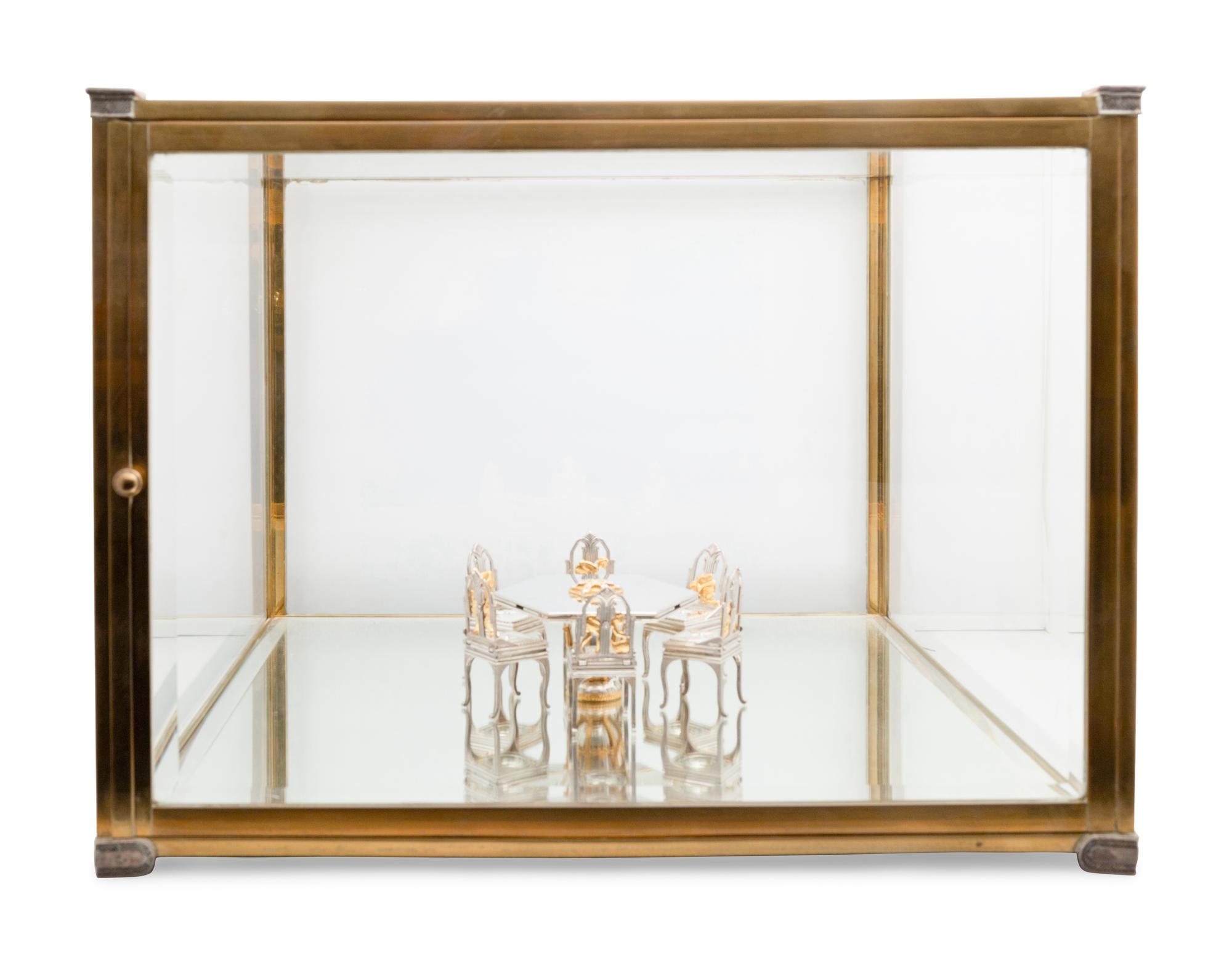 A Yossi Swed Judaica Partial Gilt Silver Dining Table Seder Plate and Vitrine