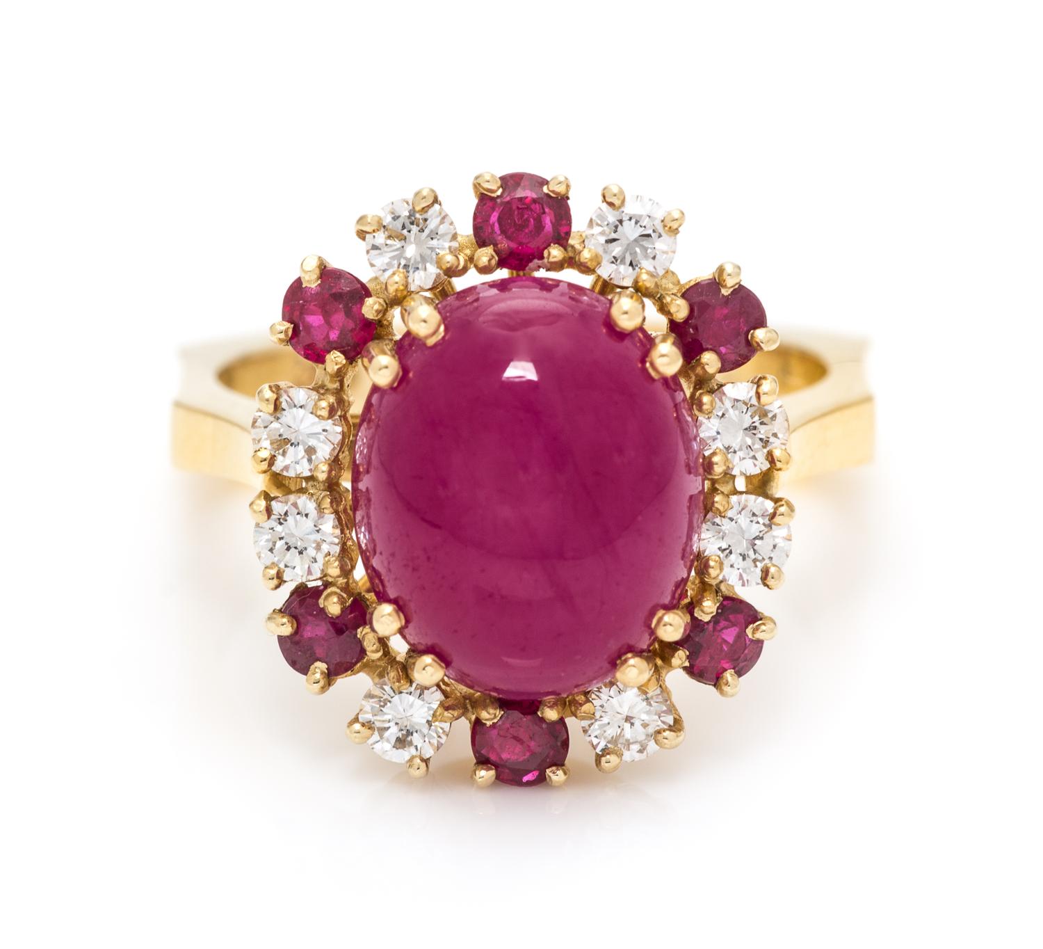 An 18 Karat Yellow Gold, Ruby and Diamond Ring, 5.20 dwts.