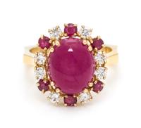 An 18 Karat Yellow Gold, Ruby and Diamond Ring, 5.20 dwts.
