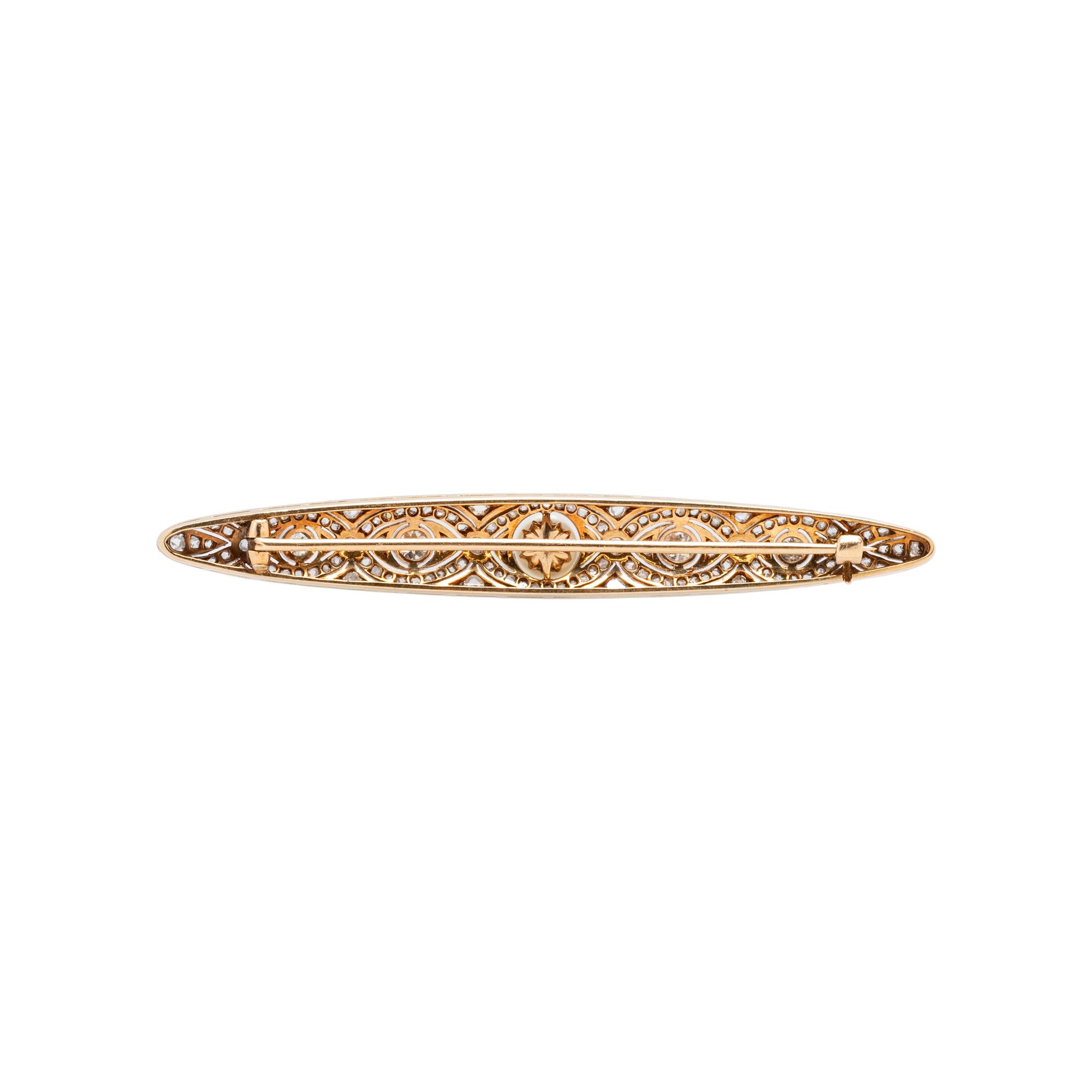 CULTURED PEARL AND DIAMOND BAR BROOCH