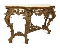 A Louis XV Carved Gilt Wood Serpentine Marble Top Console Table — 18TH/19TH CENTURY