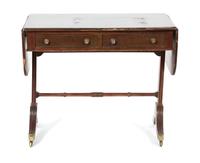 A Regency Style Mahogany Drop Leaf Sofa Table Height 29 1/2 x width 49 1/4 x depth 24 inches. — 19TH CENTURY
