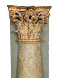 A Pair of Monumental Italian Polychrome Painted and Parcel Gilt Corinthian Column Pilasters