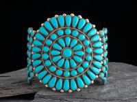 Navajo Silver and Turquoise Cluster Cuff Bracelet
