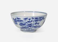 A Chinese blue and white porcelain, "Three Friends" bowl, Guangxu Mark and probably of the period 歲寒三友青花盌 光緒款 或清光緒
