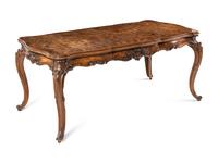 A Louis XV Style Carved Burl Walnut Dining Table