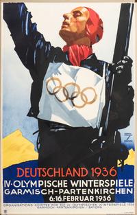 [TRAVEL - WINTER OLYMPICS]. HOHLWEIN, Ludwig, artist. Deutschland 1936, IV Olympische Winterspiele, Garmisch-partenkirchen, 6-16. Februar 1936 . Berlin: Reichsbahnzentrale für den Deutschen Reiseverken, 1936.