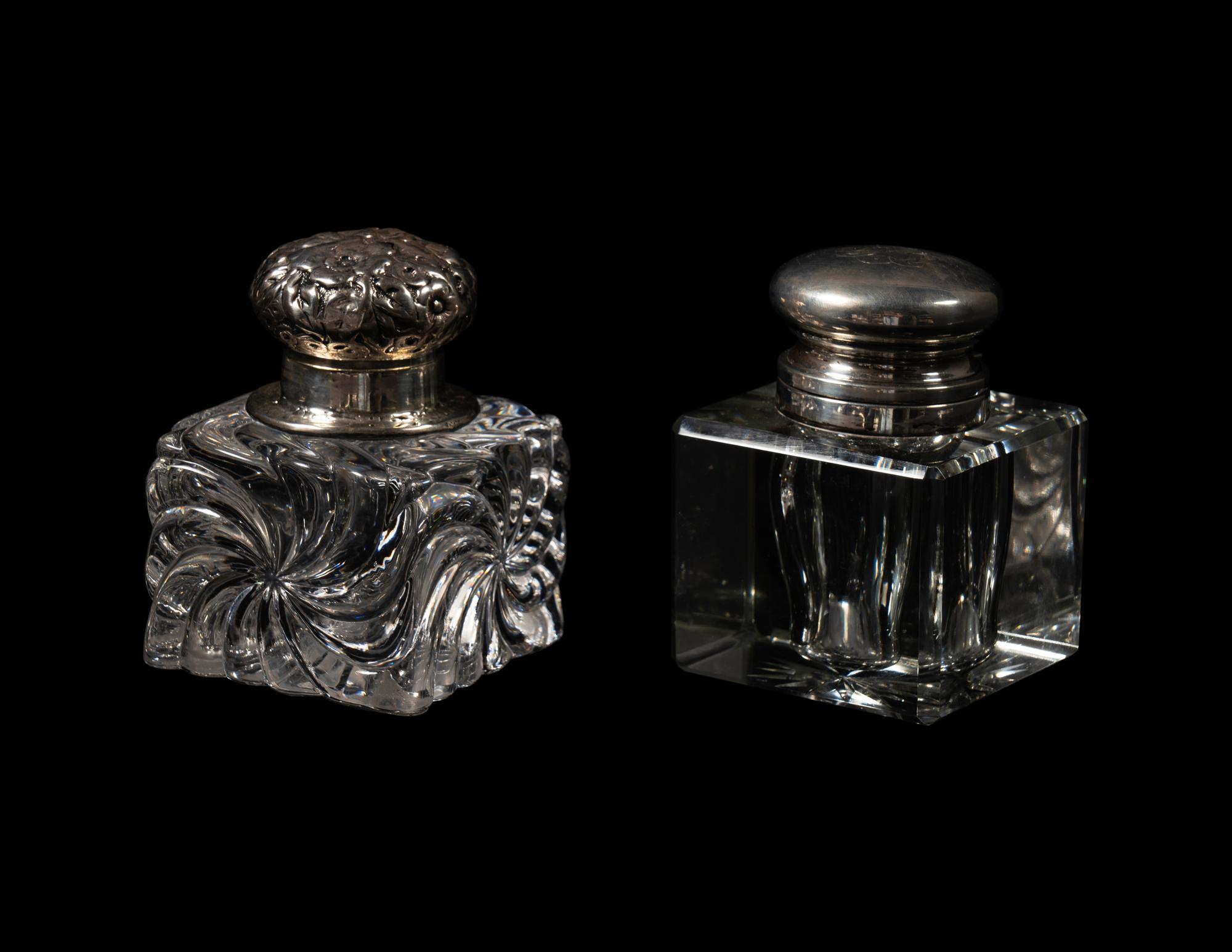 A Cartier Silver Mounted Cut Glass Ink Well