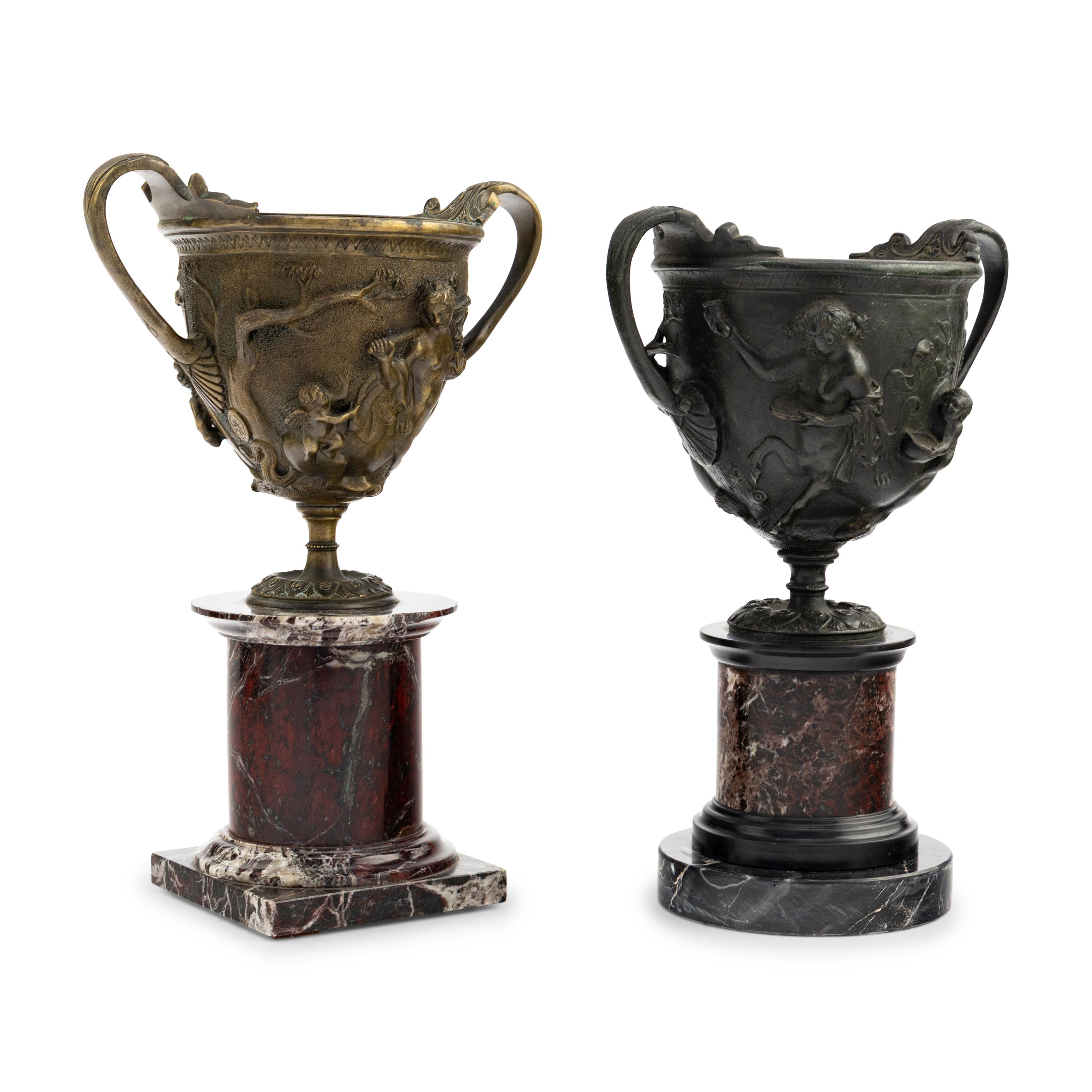 Two Grand Tour Bronze and Marble Kantharos Cups with Centaurs