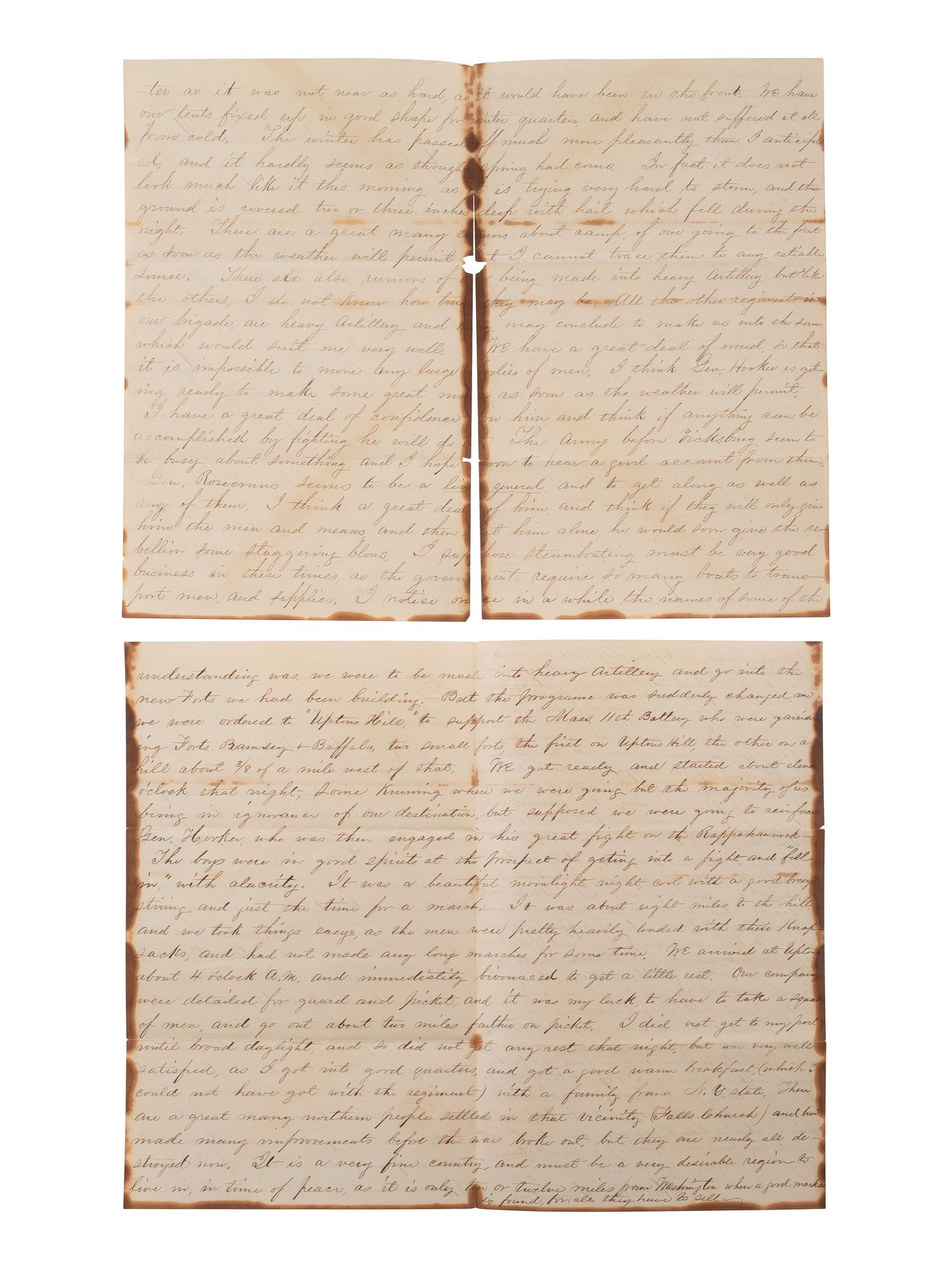 [CIVIL WAR]. A group of 4 letters written by Lieutenant Malcom Ammidon, Companies H & C, 34th Massachusetts, with Lincoln and slavery content.