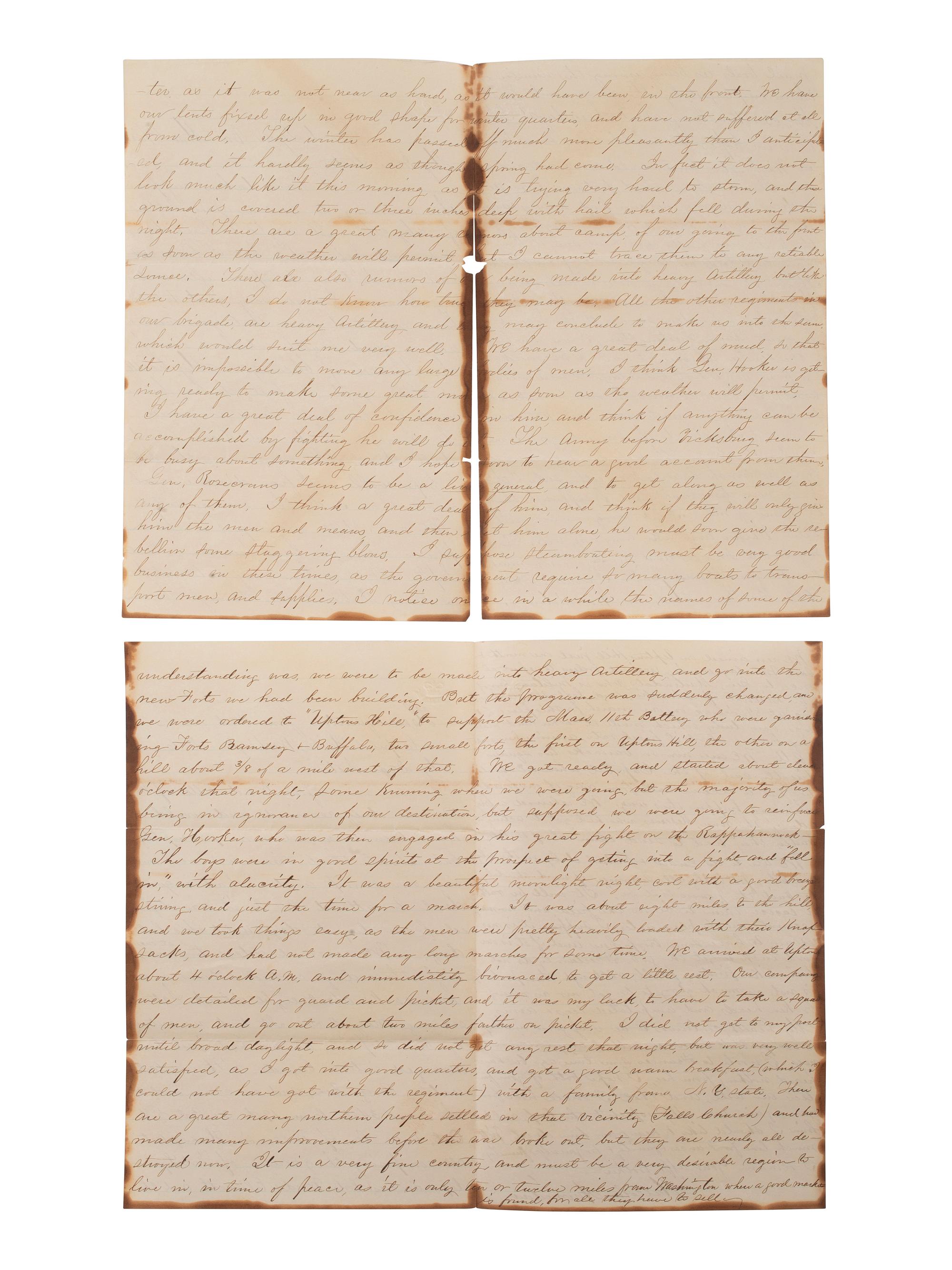 [CIVIL WAR]. A group of 4 letters written by Lieutenant Malcom Ammidon, Companies H & C, 34th Massachusetts, with Lincoln and slavery content.