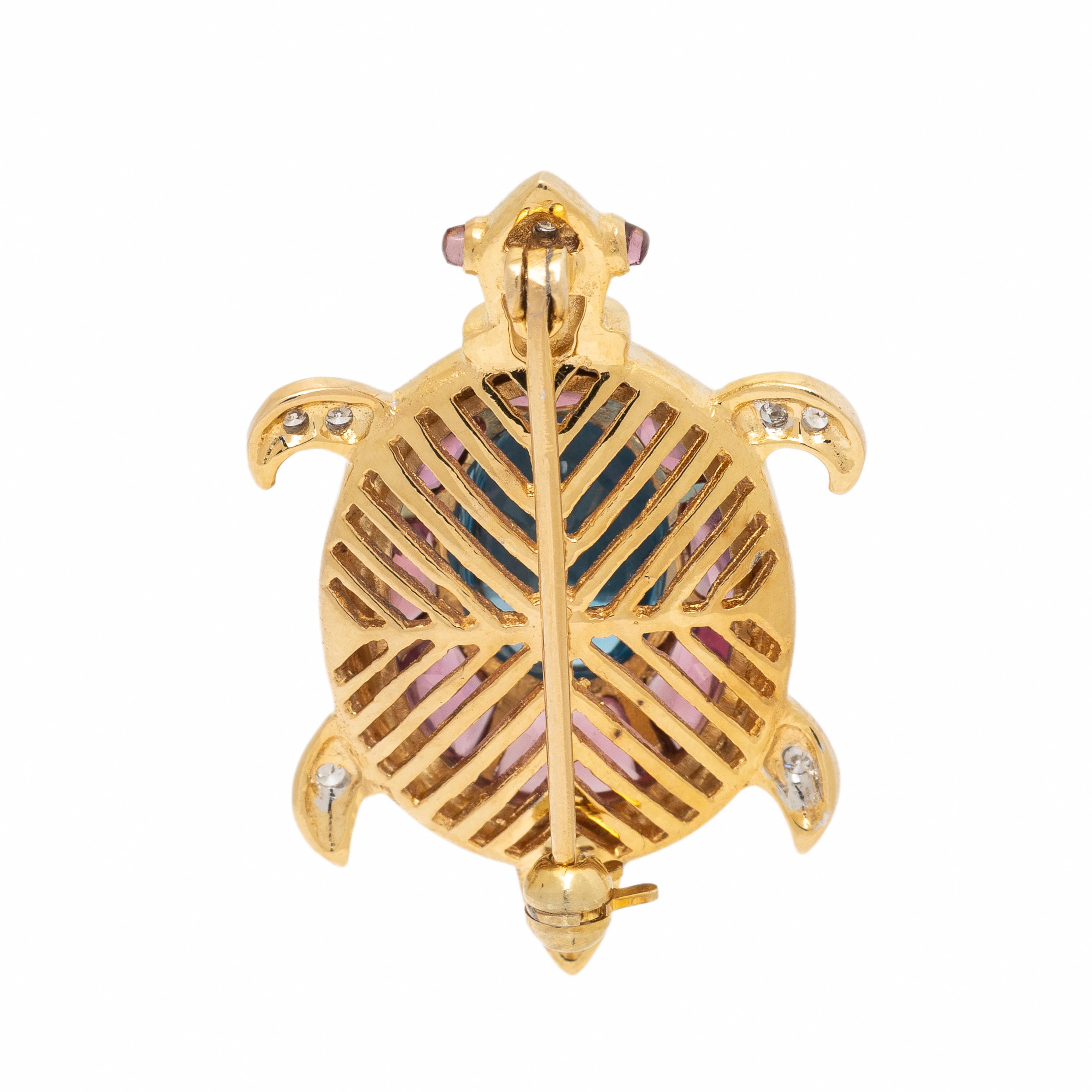 Multigem and Yellow Gold Turtle Brooch
