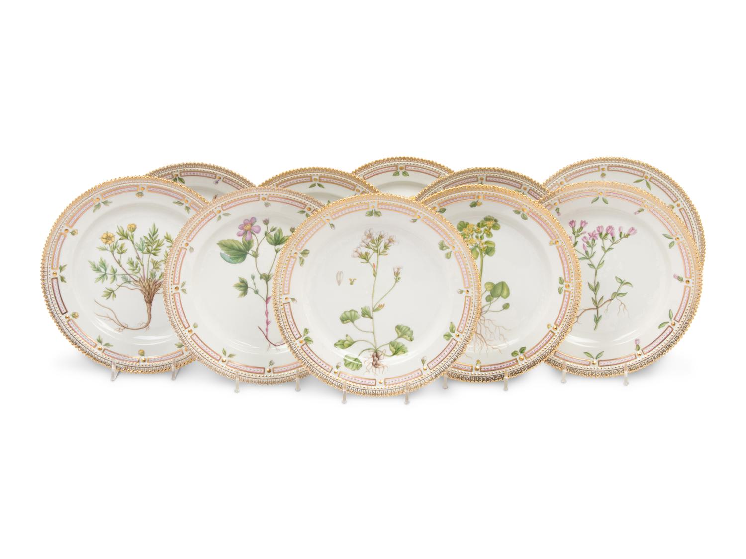 A Set of Ten Royal Copenhagen Flora Danica Porcelain Salad Plates