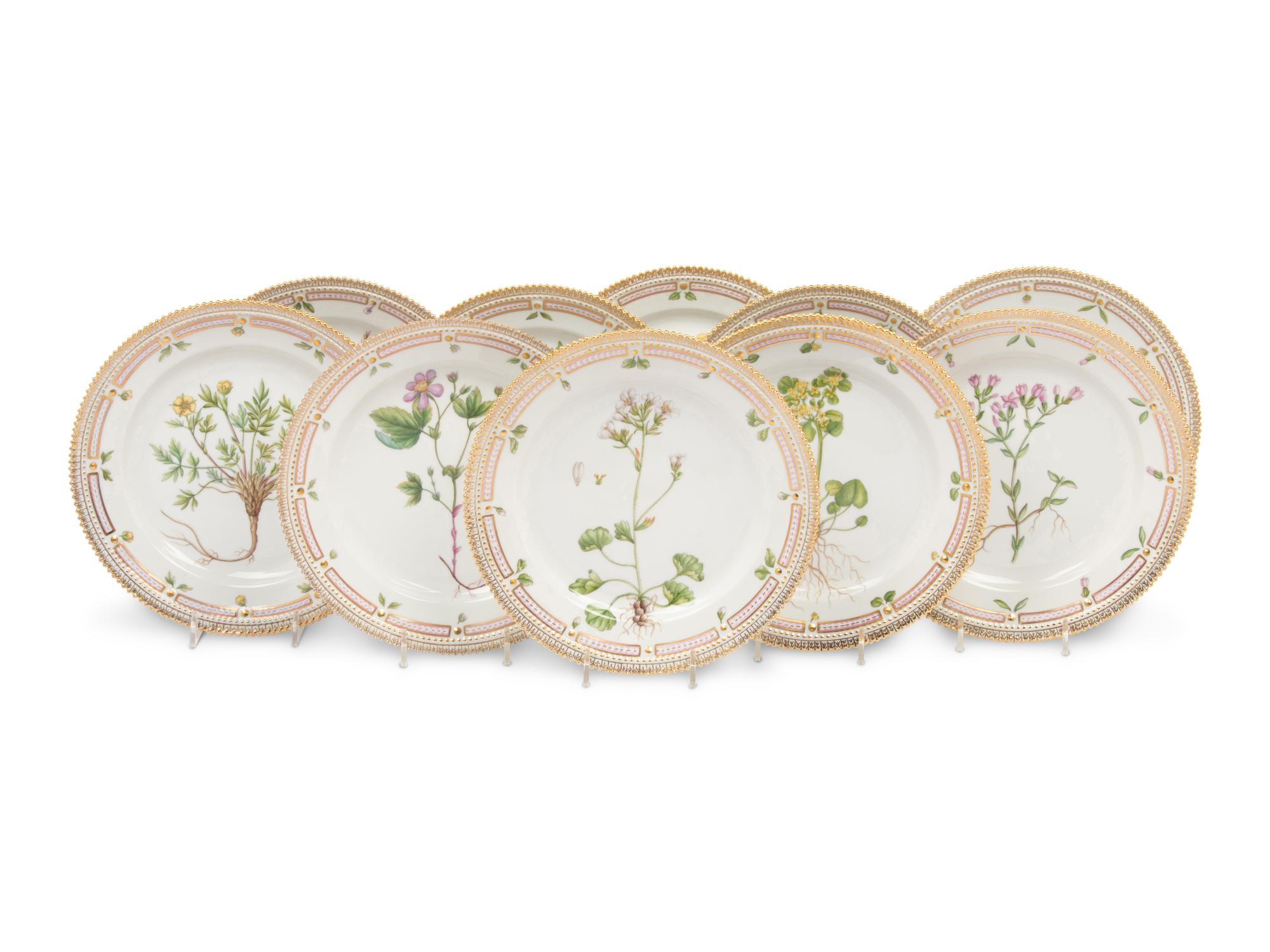 A Set of Ten Royal Copenhagen Flora Danica Porcelain Salad Plates