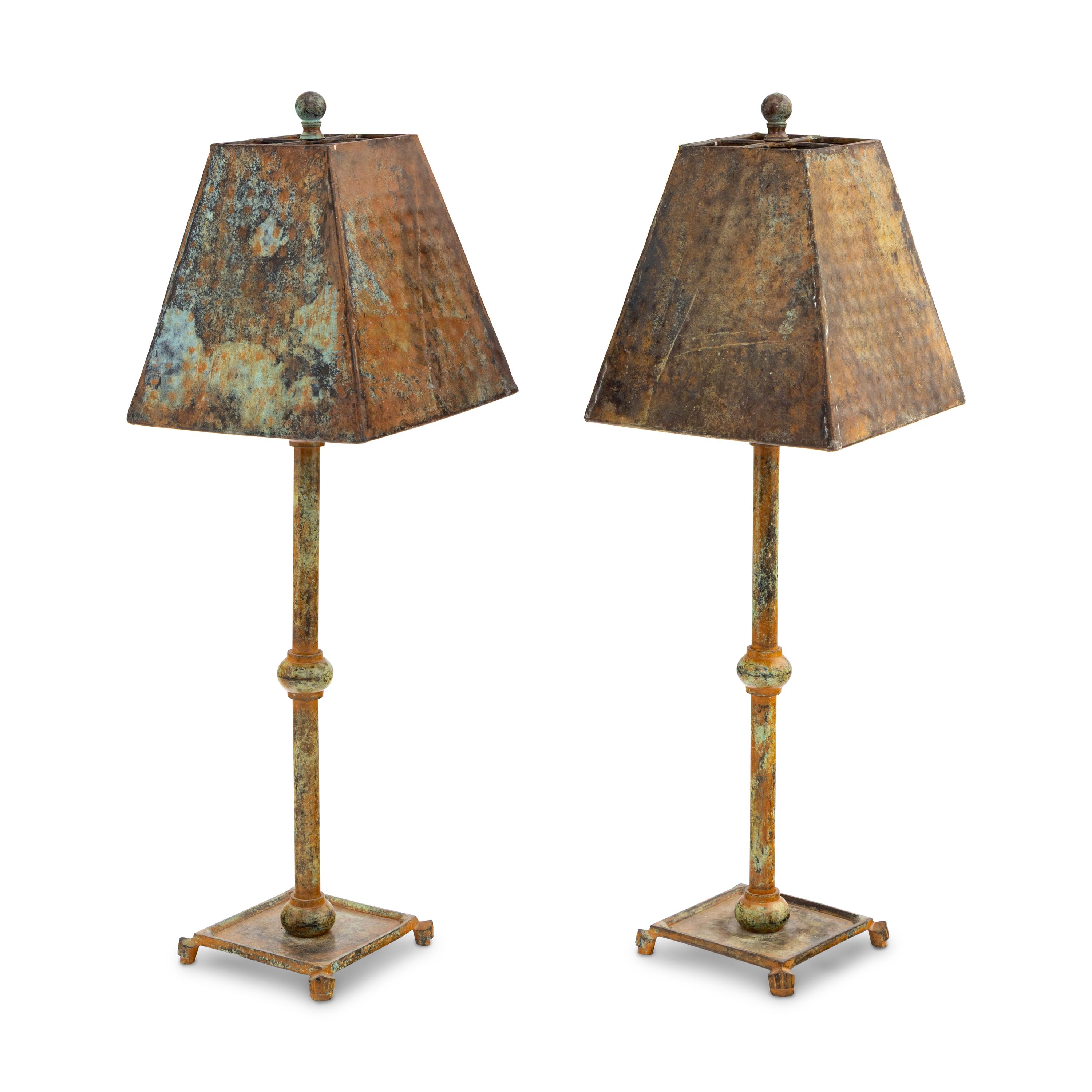 A Pair of Patinated Metal Table Lamps